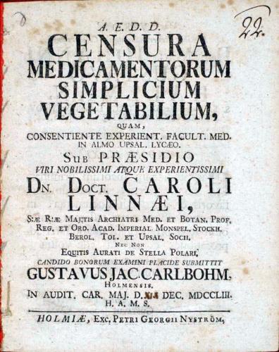 Censura Medicamentorum simplicium Vegetabilium, ... cover