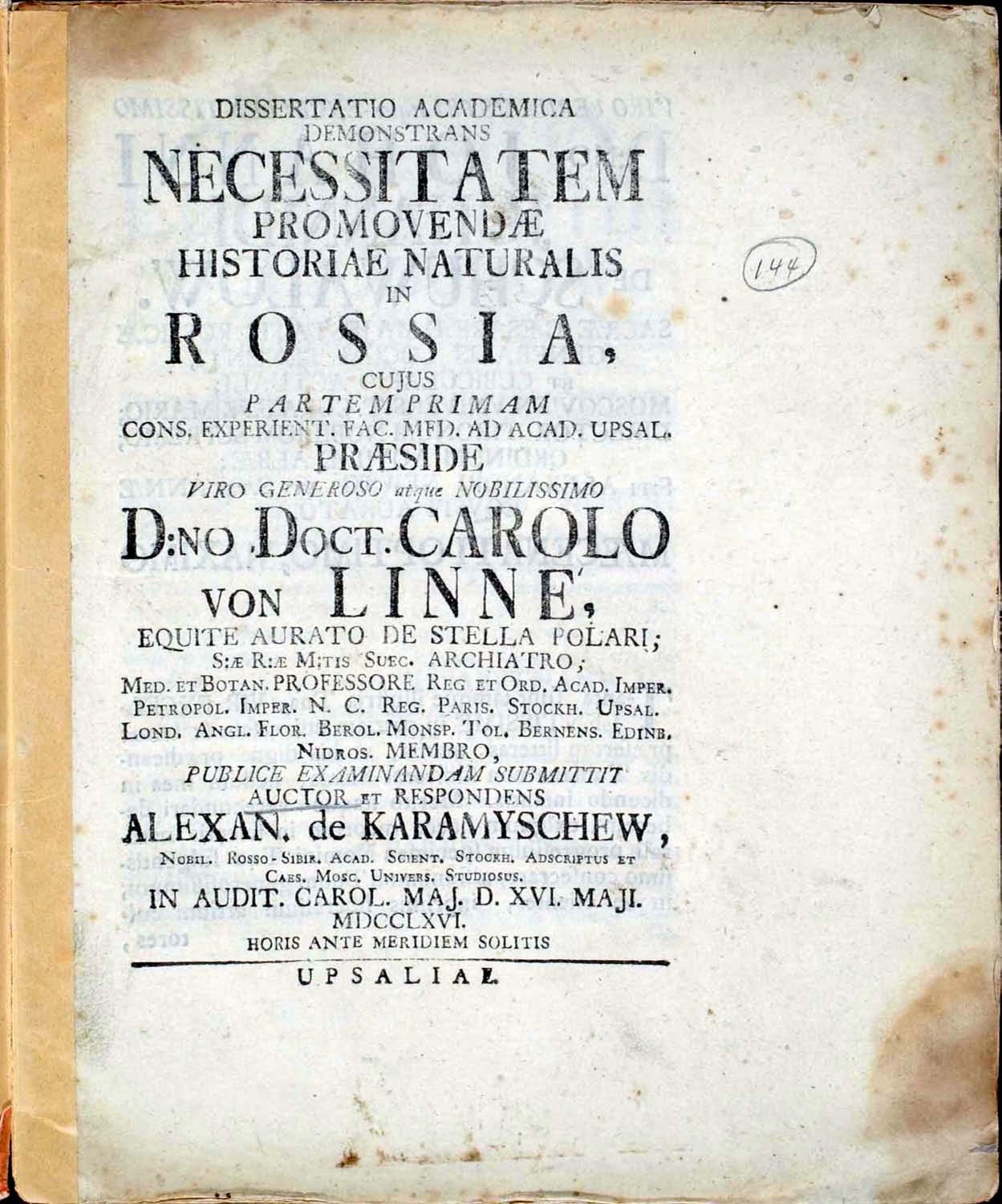 ... demonstrans Necessitatem promovendae Historiae Naturalis in Rossia, ... cover