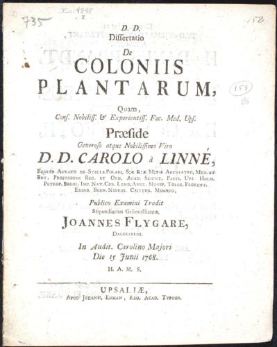 ... de Coloniis Plantarum, ... cover